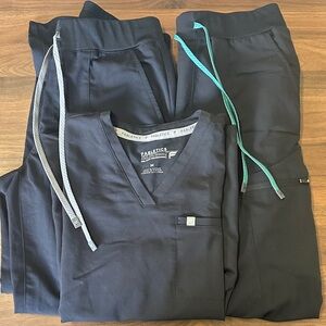 Fabletics Black Joggers with Teal and Gray Accents